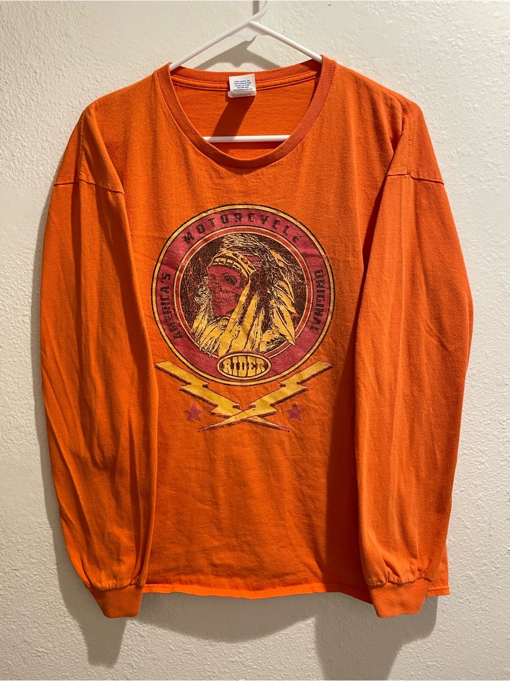 Delta Pro Weight Original Motorcycle Orange Long Sleeve Indian Graphic Tee XL